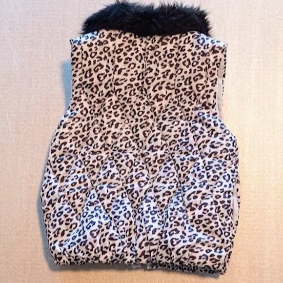 FLAPDOODLES girls NEW puffed leopard vest size 6 gray, black, pink w/black fur - Picture 3 of 11